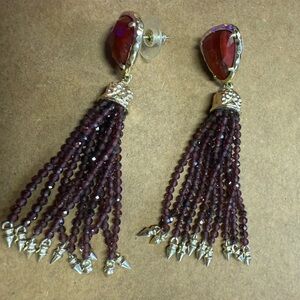 Kendra Scott Glamorous Red and Silver Beaded Tassel Earrings